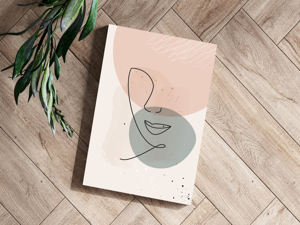 Blush And Sage Circles Abstract Lips Line Aluminum Print