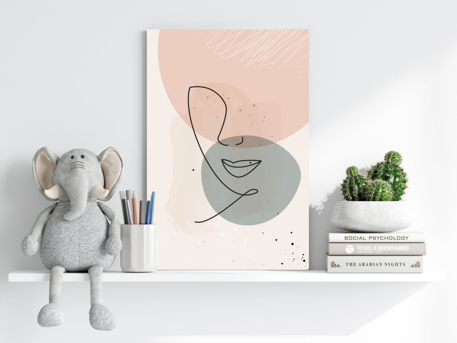 Blush And Sage Circles Abstract Lips Line Aluminum Print
