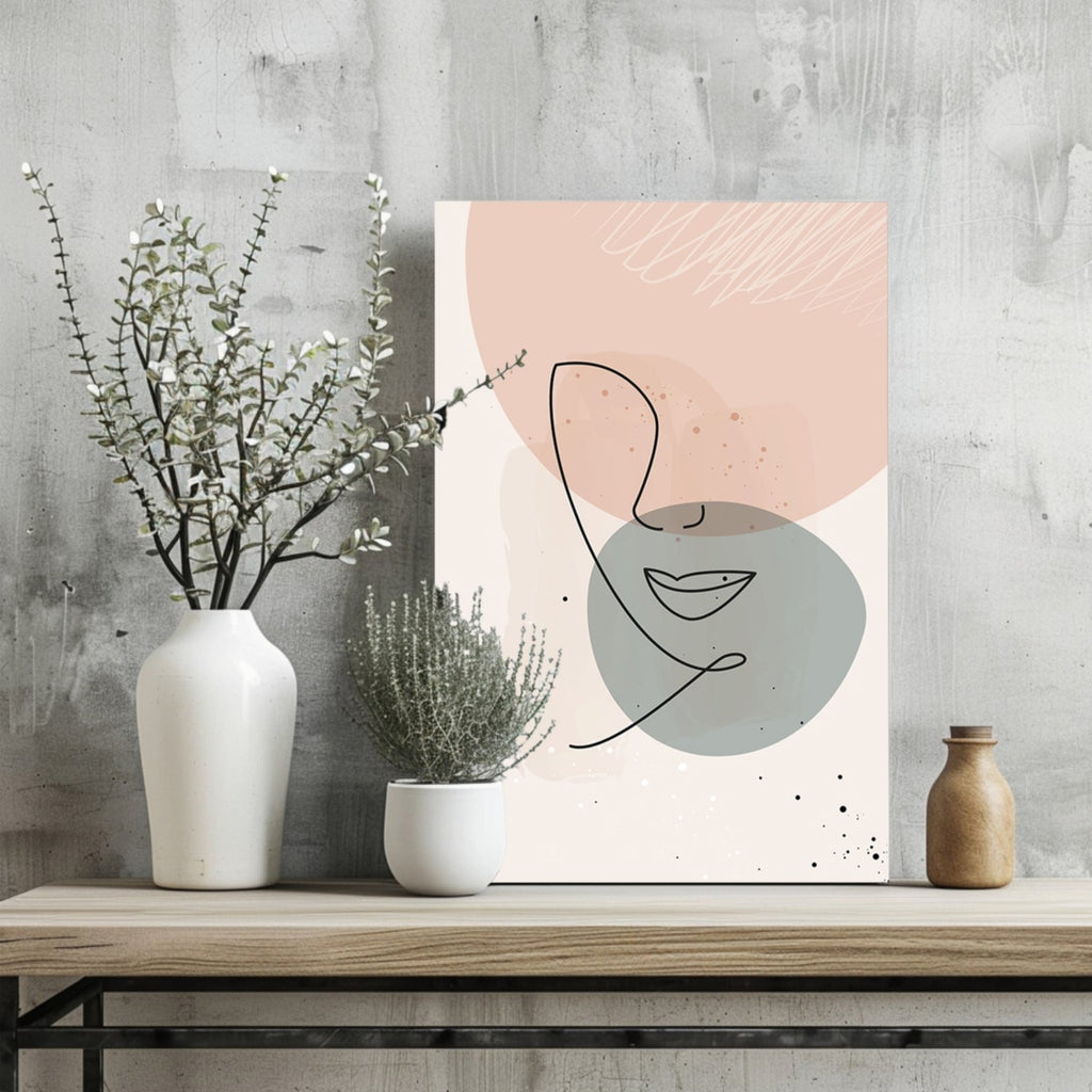 Blush And Sage Circles Abstract Lips Line Aluminum Print