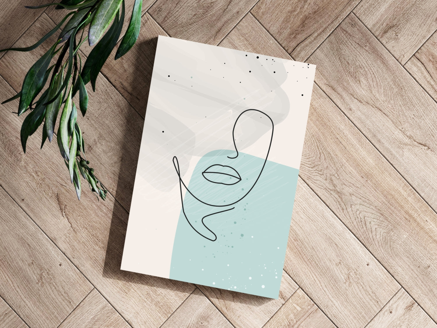 Mint Teal Block Abstract Face Line Art Aluminum Print