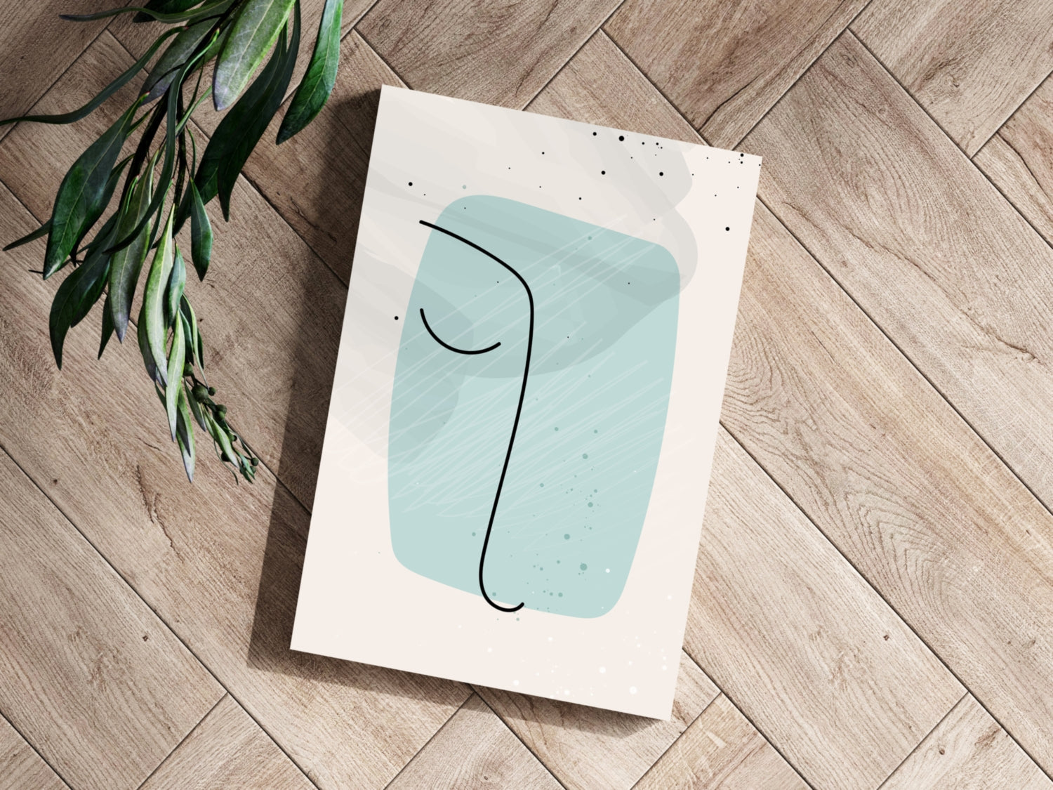 Mint Rounded Square Minimal Face Line Aluminum Print