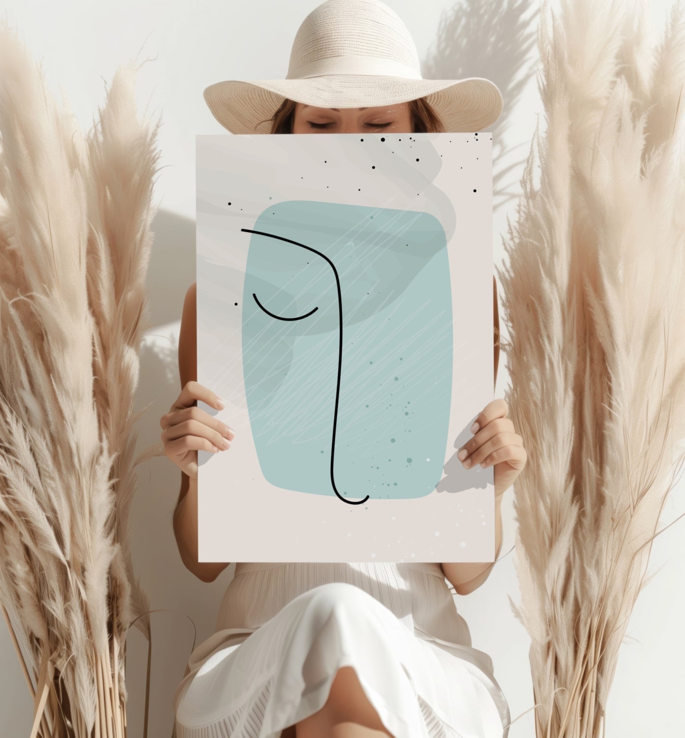 Mint Rounded Square Minimal Face Line Aluminum Print