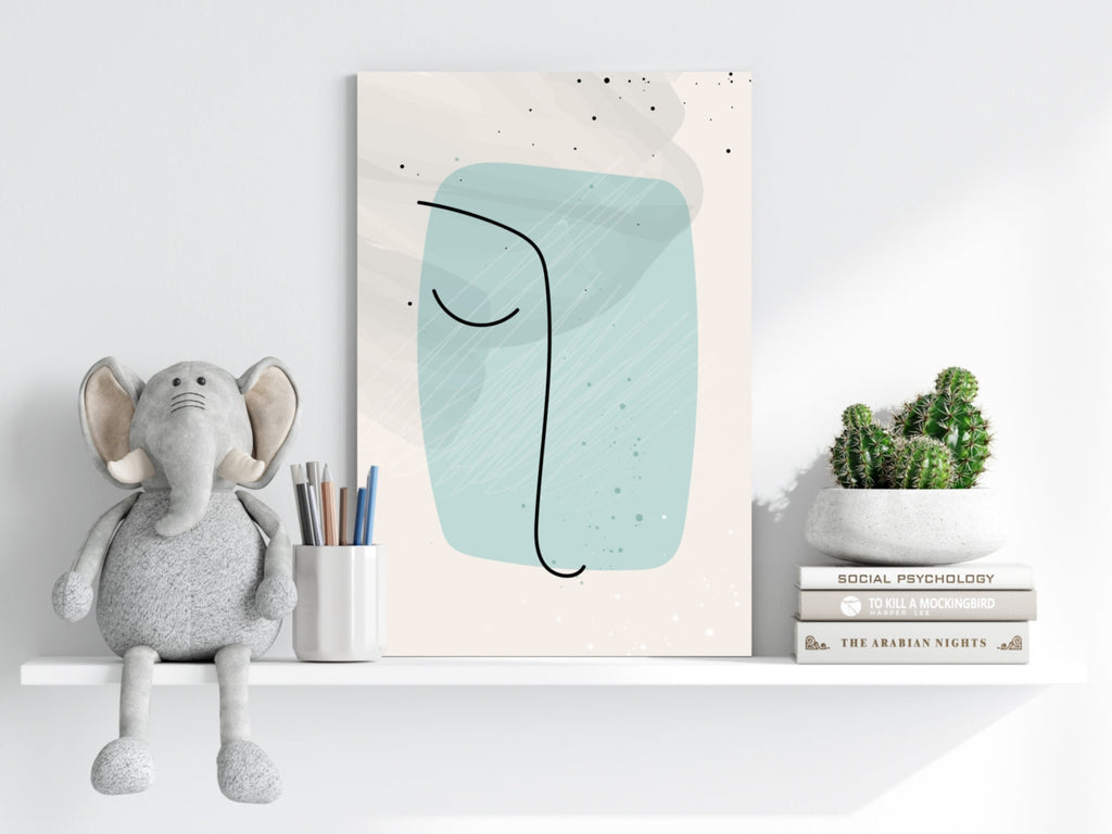 Mint Rounded Square Minimal Face Line Aluminum Print