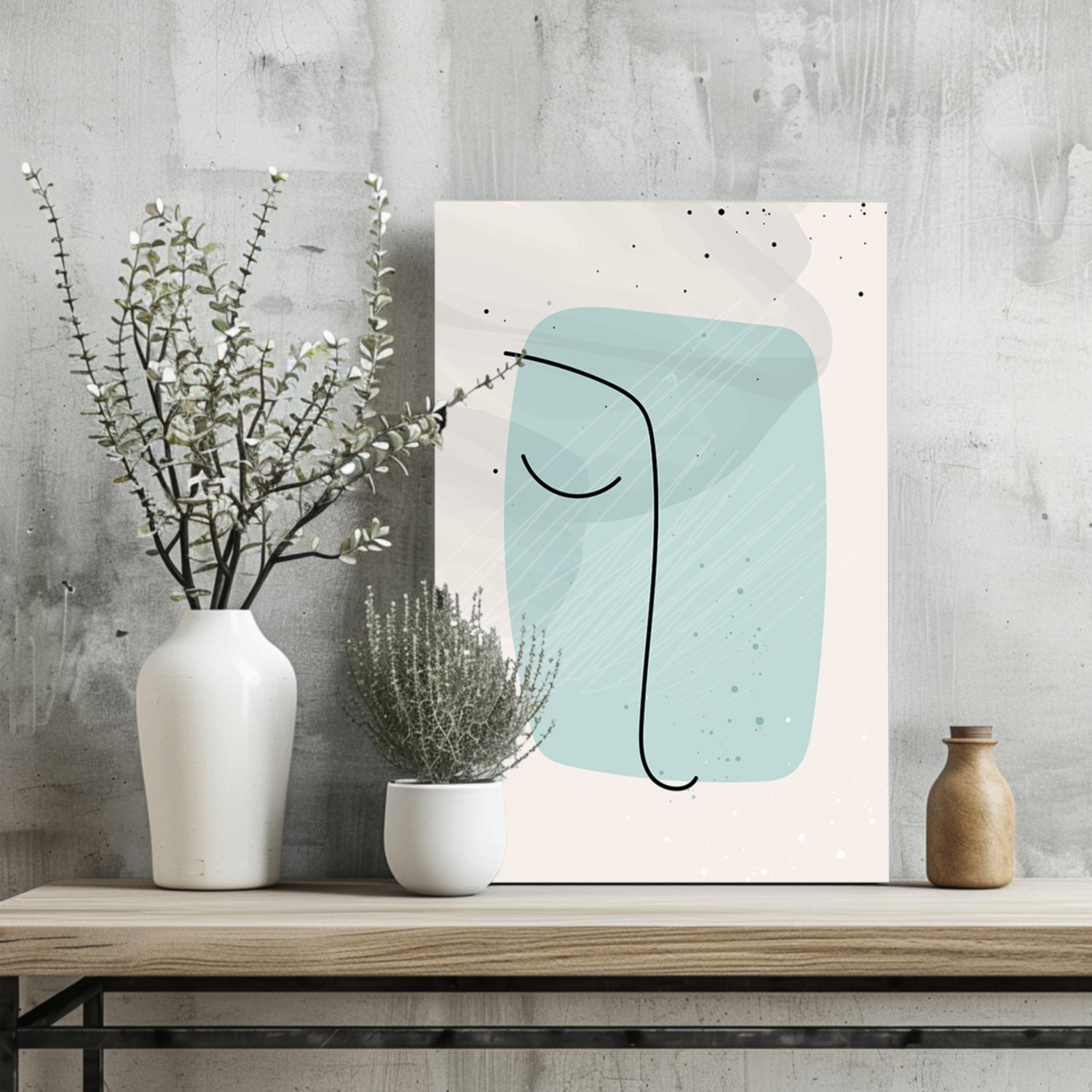Mint Rounded Square Minimal Face Line Aluminum Print