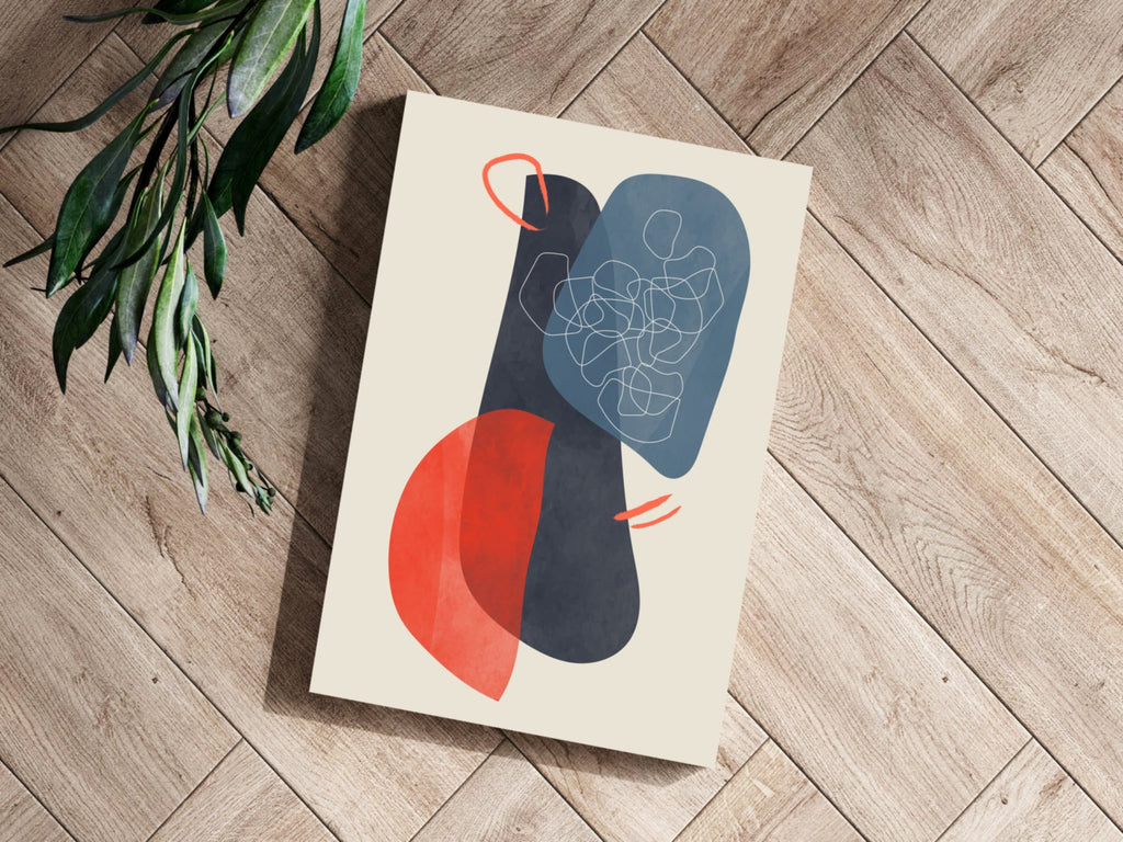 Navy Scribble Knot Red Crescent Aluminum Print