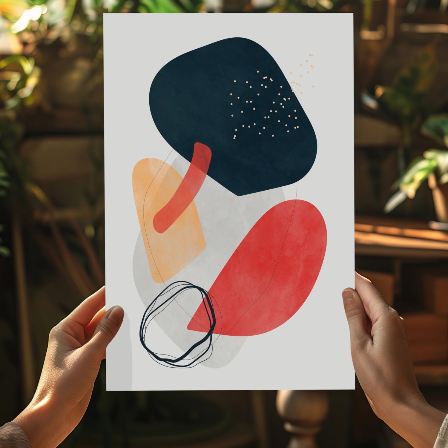 Navy And Red Organic Blobs Abstract Aluminum Print