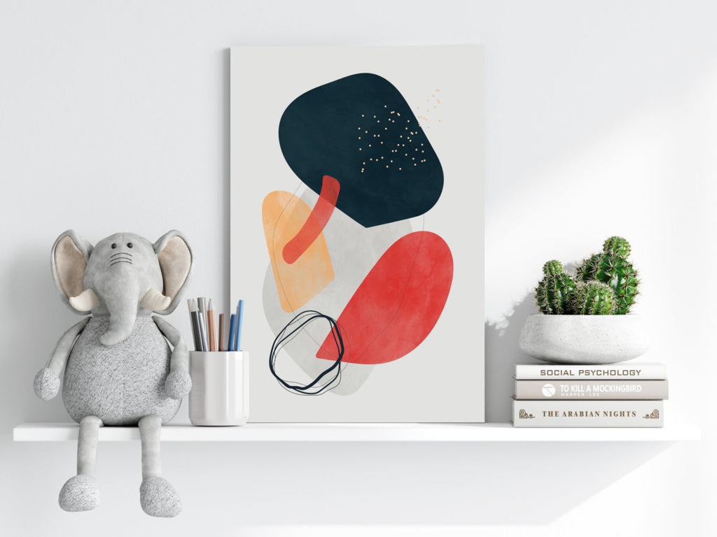 Navy And Red Organic Blobs Abstract Aluminum Print