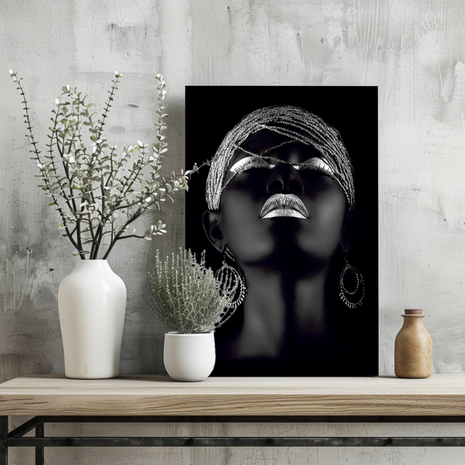 Silver Beaded Headwrap Aluminum Print
