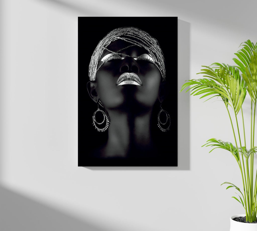 Silver Beaded Headwrap Aluminum Print