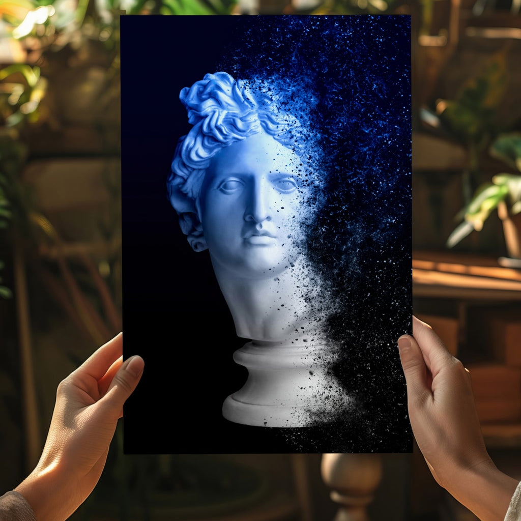 Blue Statue Head Dissolving Aluminum Print