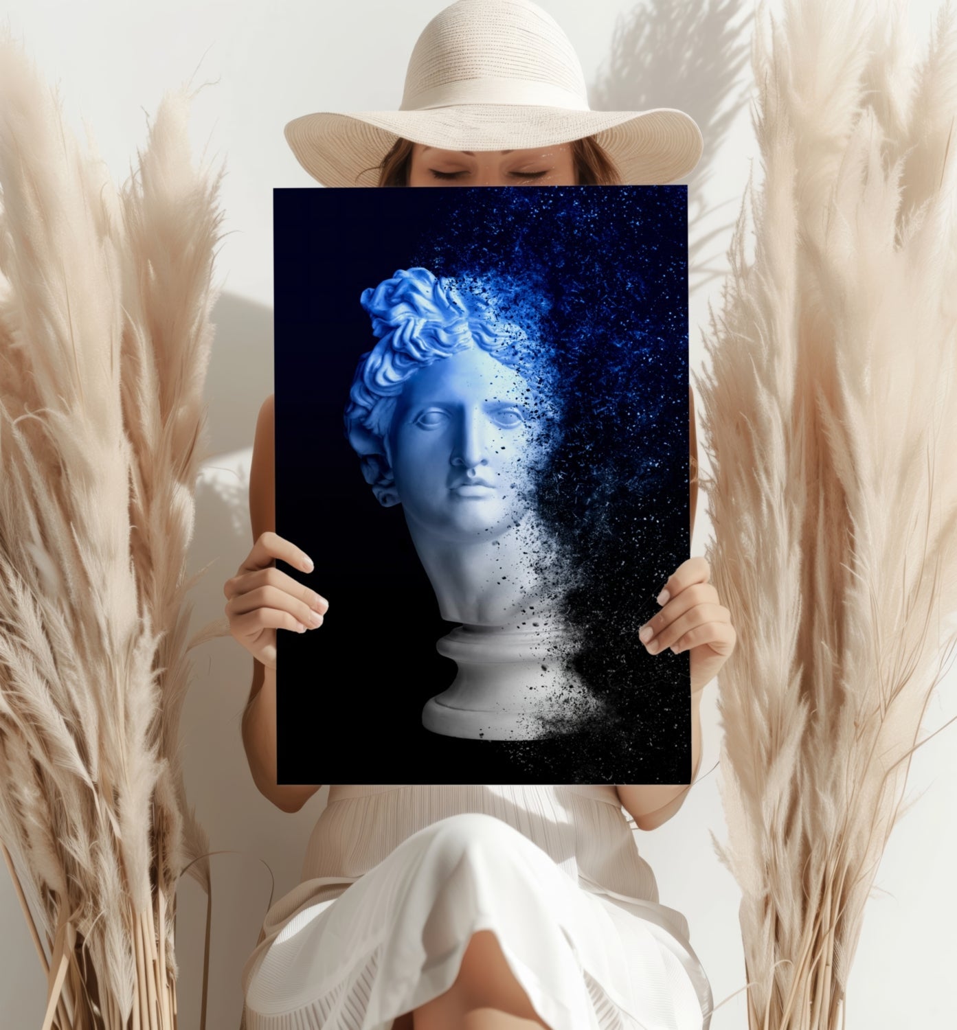 Blue Statue Head Dissolving Aluminum Print