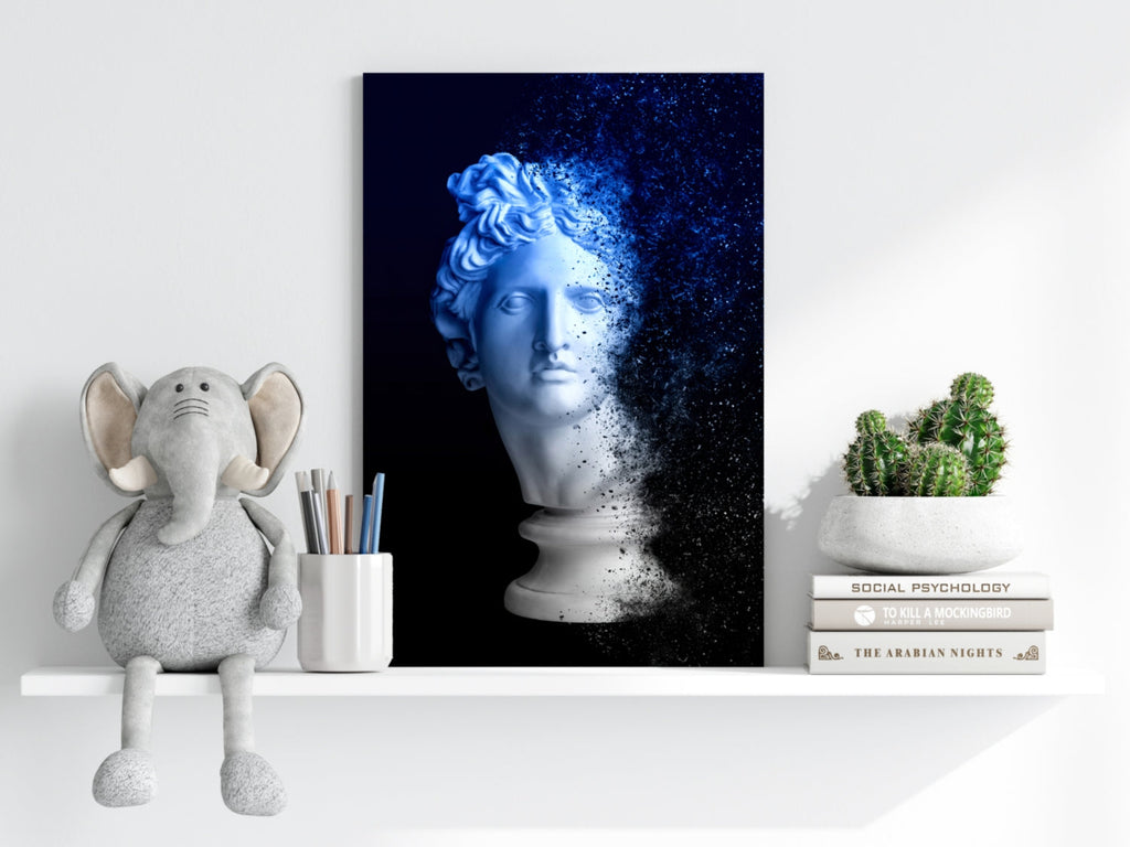 Blue Statue Head Dissolving Aluminum Print