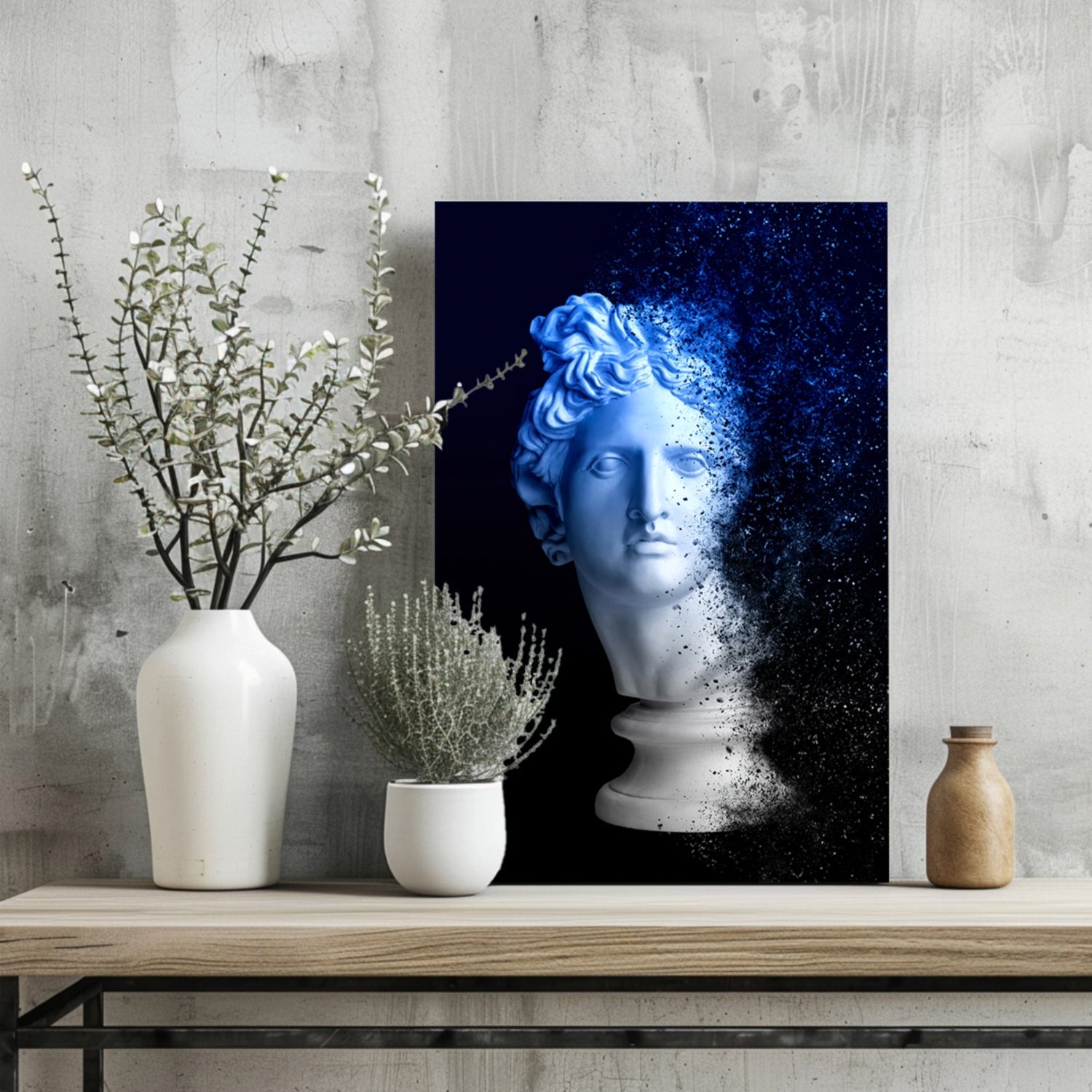 Blue Statue Head Dissolving Aluminum Print