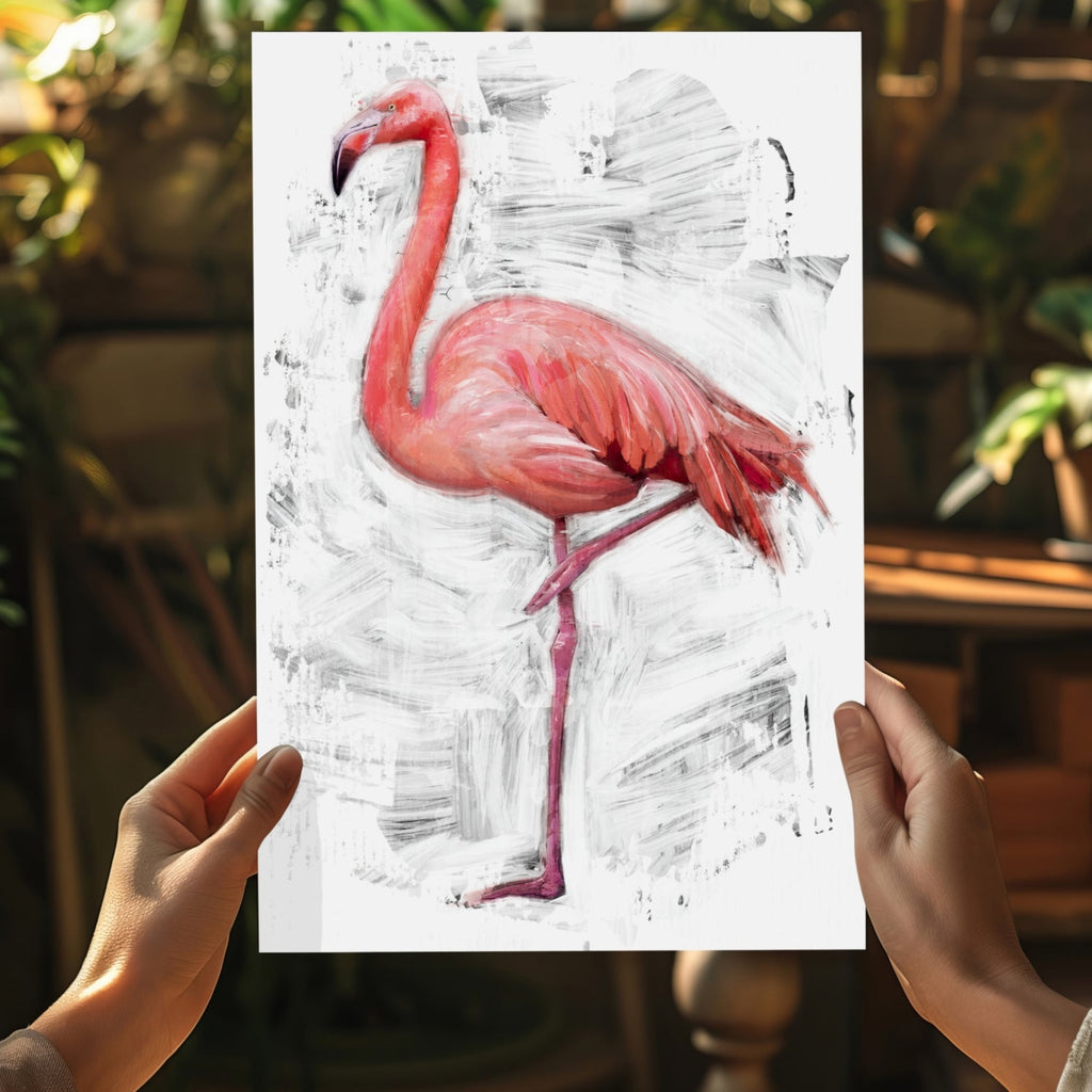 Painted Flamingo White Brushstroke Aluminum Print