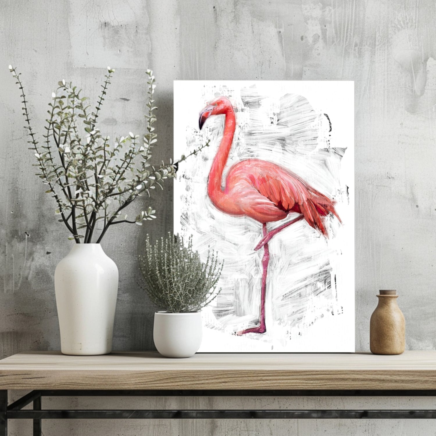 Painted Flamingo White Brushstroke Aluminum Print