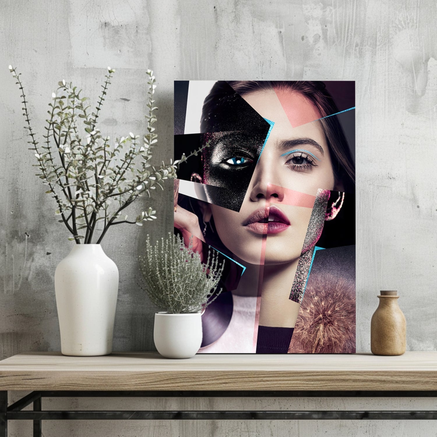 Fragmented Face Collage Aluminum Print