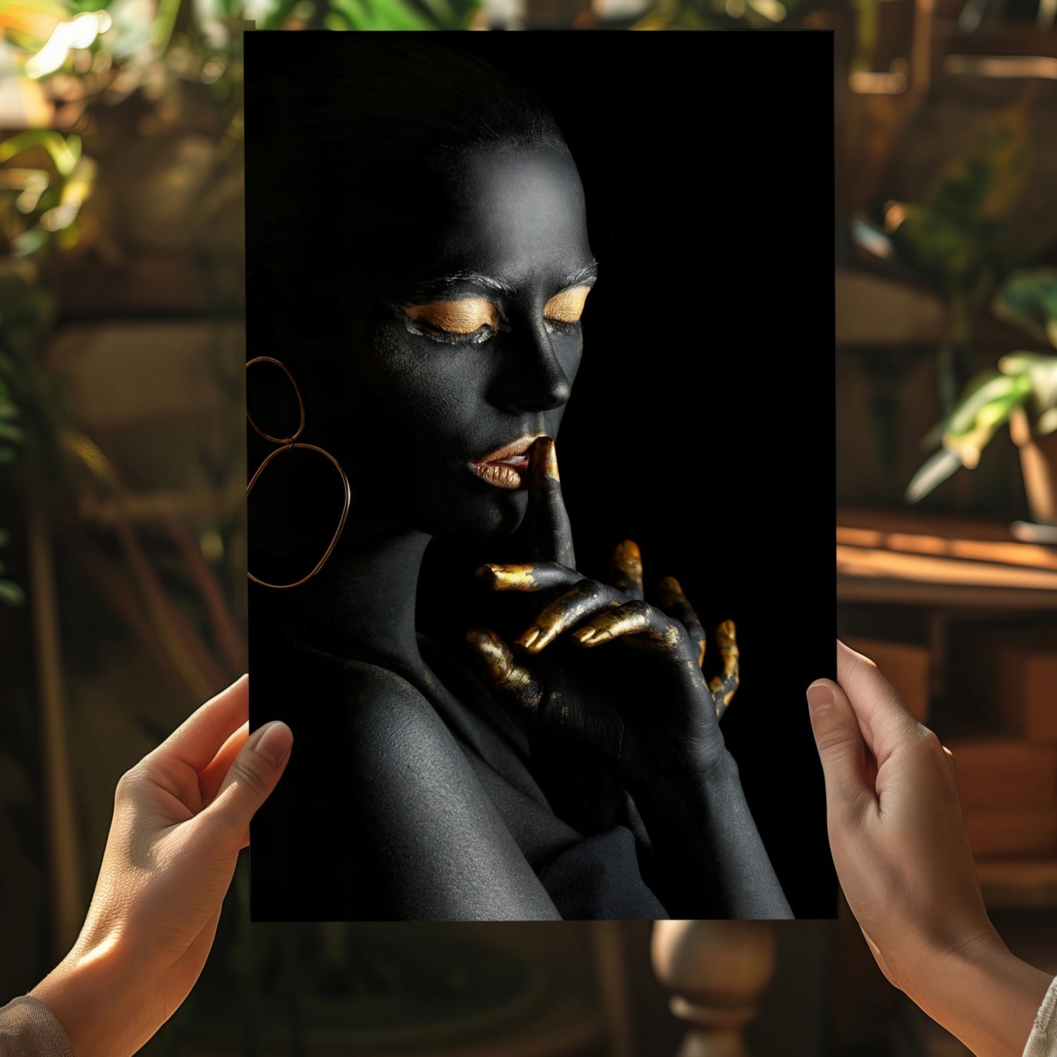 Gold Fingers Profile Woman Aluminum Print