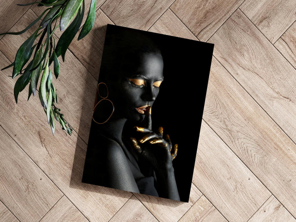 Gold Fingers Profile Woman Aluminum Print