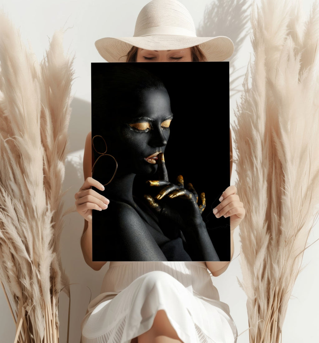 Gold Fingers Profile Woman Aluminum Print