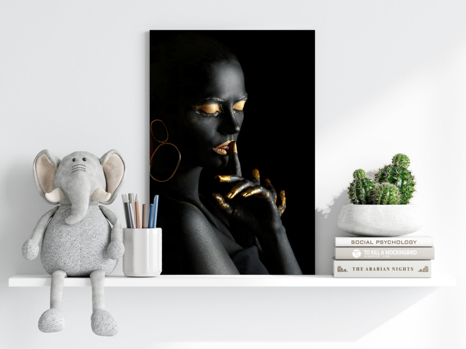 Gold Fingers Profile Woman Aluminum Print