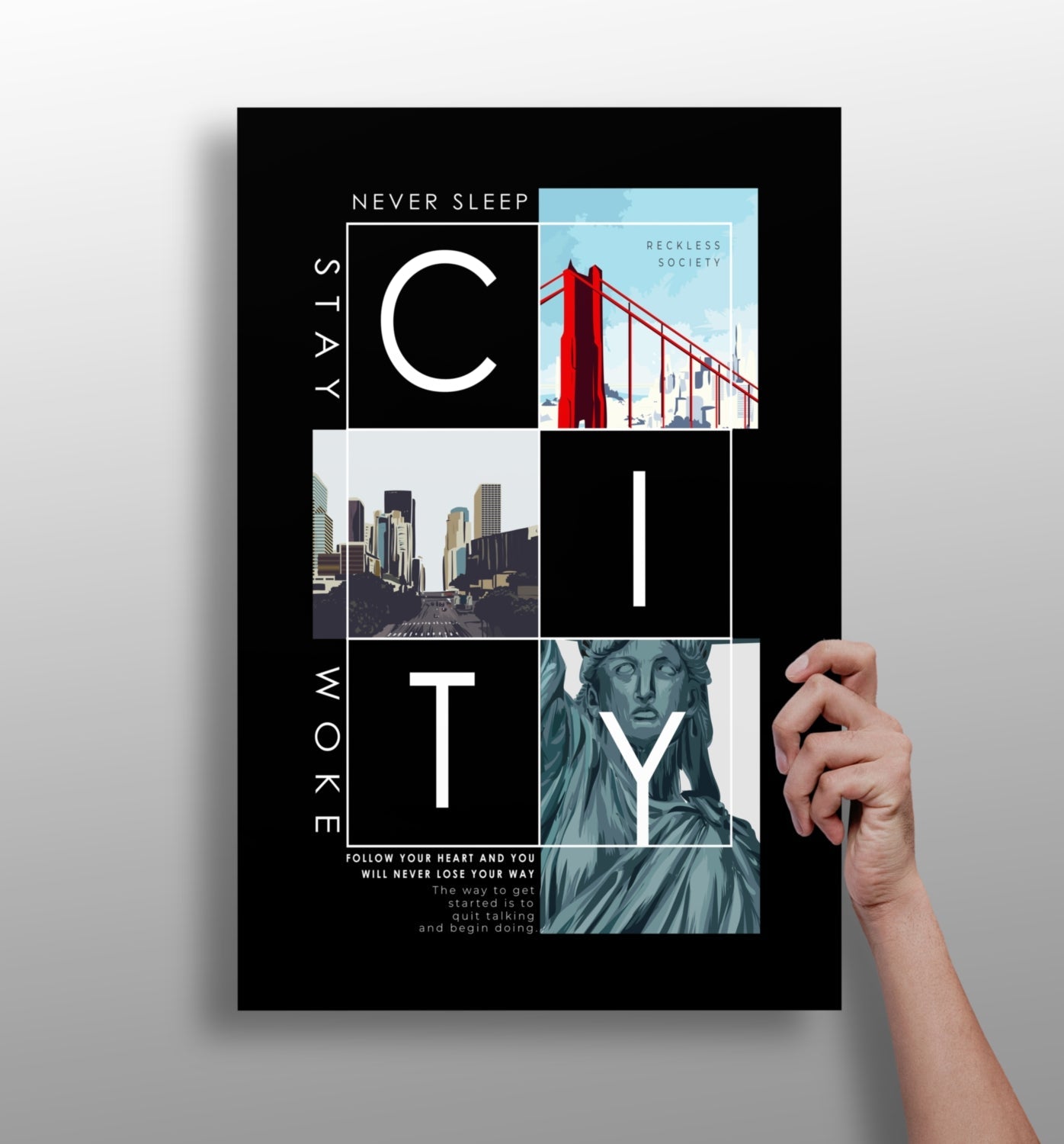 Black Photo Collage City Typography Aluminum Print