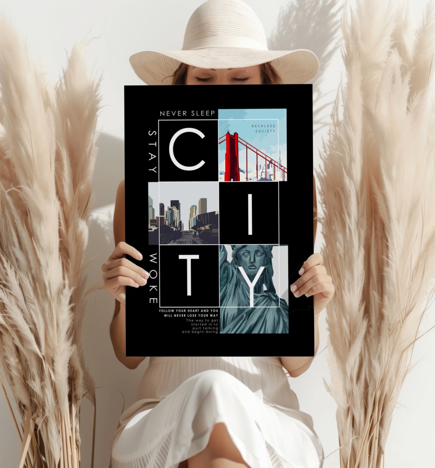 Black Photo Collage City Typography Aluminum Print