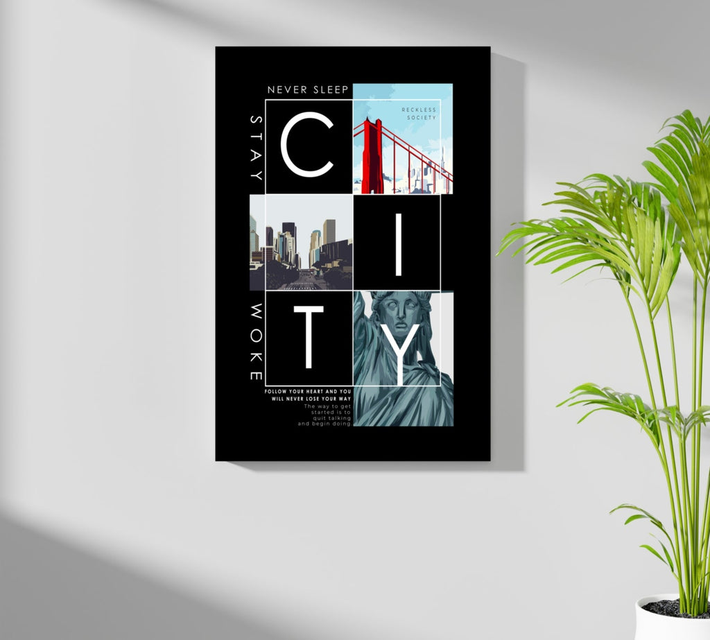 Black Photo Collage City Typography Aluminum Print