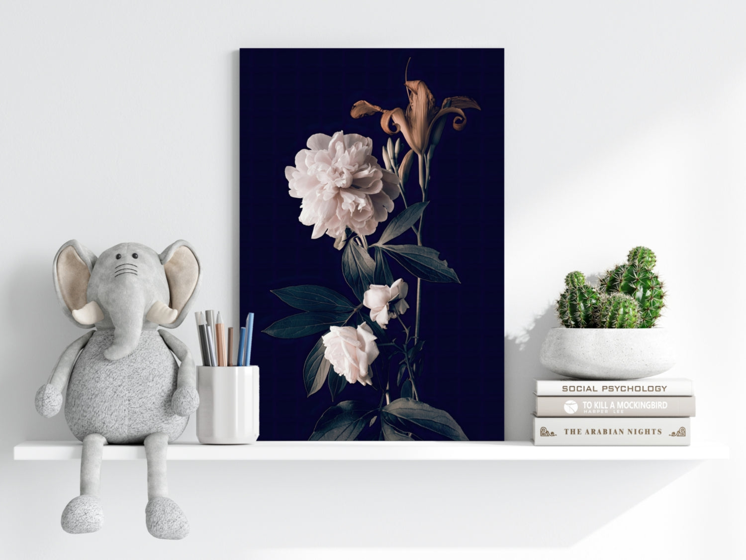 White Peony Navy Backdrop Aluminum Print