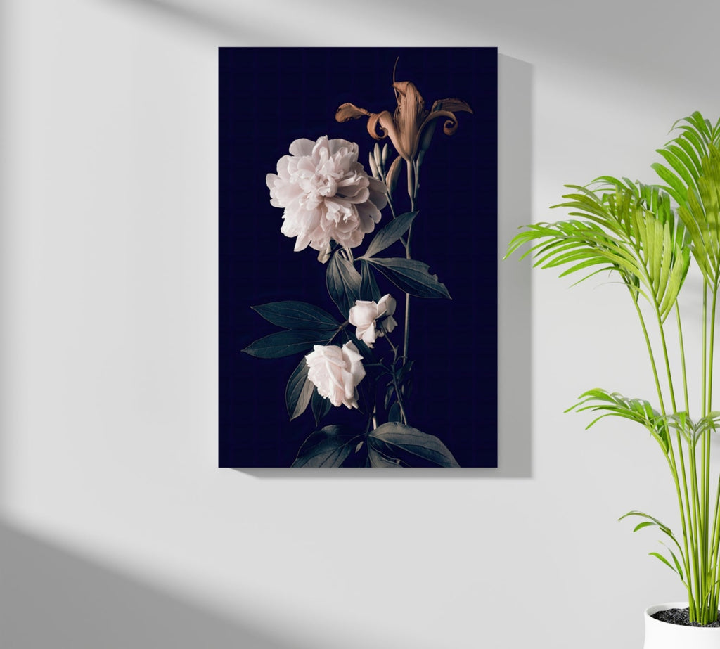 White Peony Navy Backdrop Aluminum Print