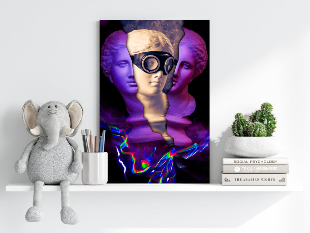 Purple Split Bust Gas Mask Aluminum Print