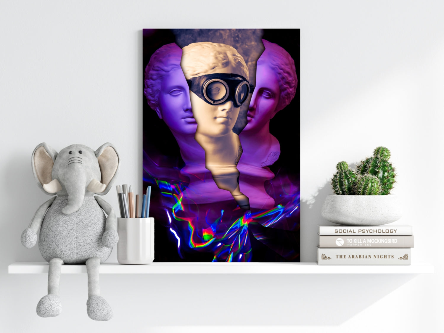 Purple Split Bust Gas Mask Aluminum Print