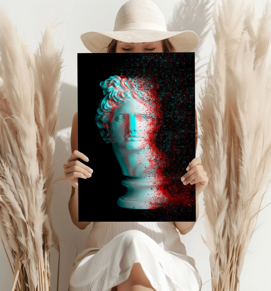 Anaglyph Glitch Statue Head Aluminum Print