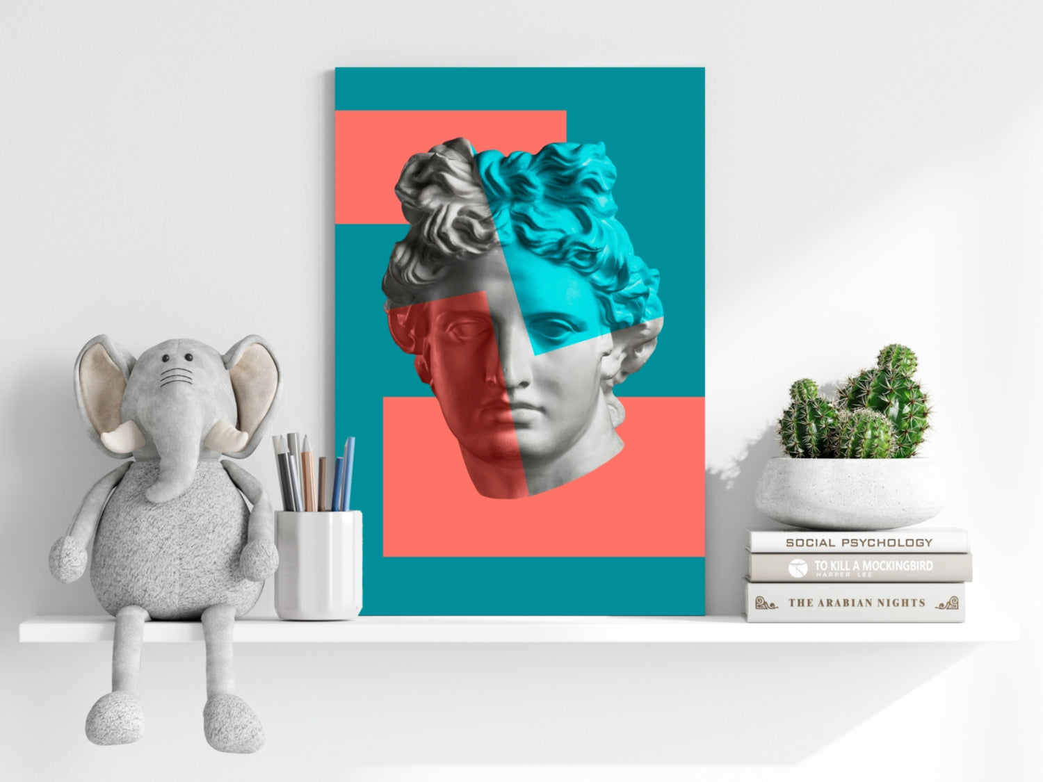 Teal Coral Split Statue Aluminum Print