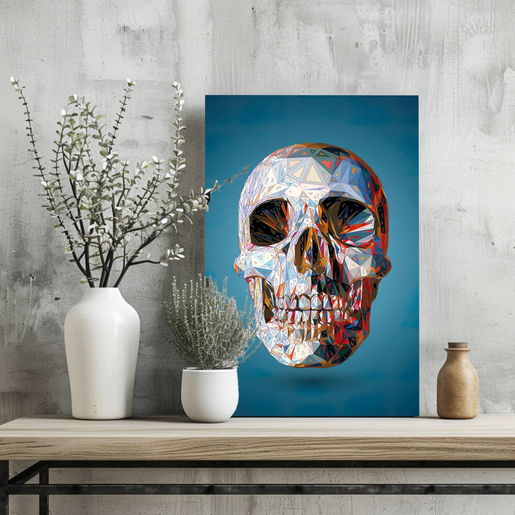 Low Poly Crystal Skull on Blue Aluminum Print