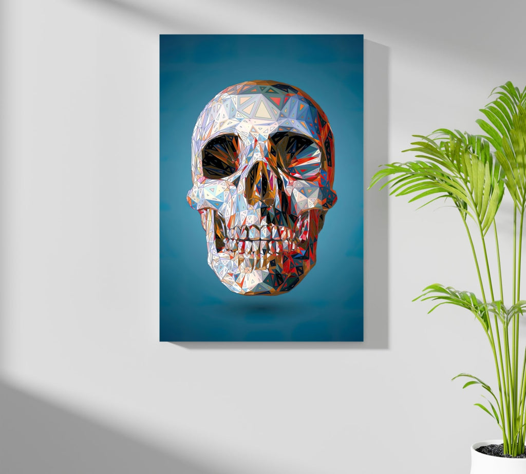 Low Poly Crystal Skull on Blue Aluminum Print
