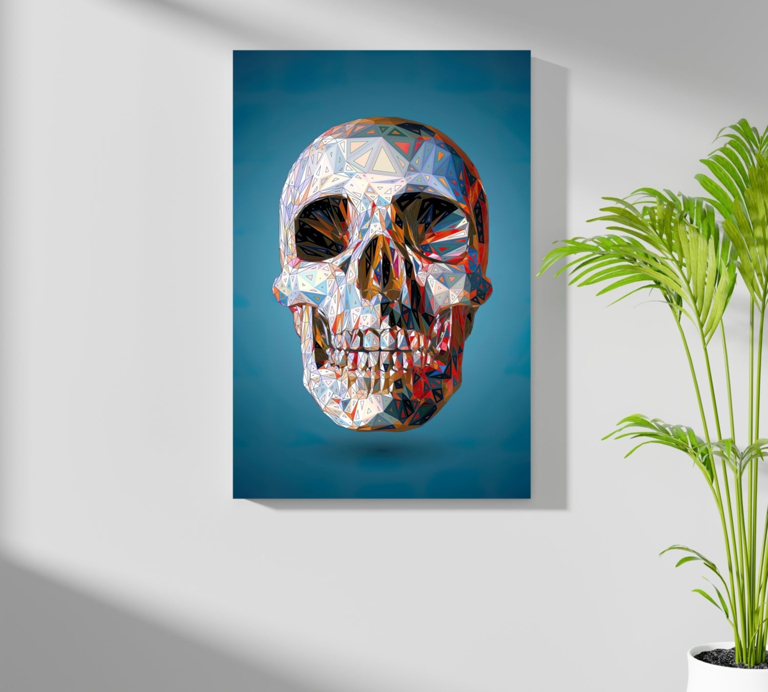 Low Poly Crystal Skull on Blue Aluminum Print