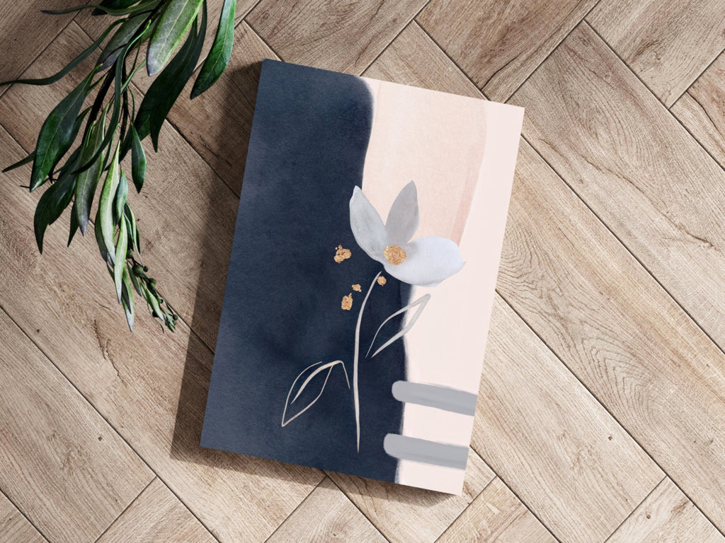 Navy and Blush Gold Leaf Bloom Abstract Flower Aluminum Print