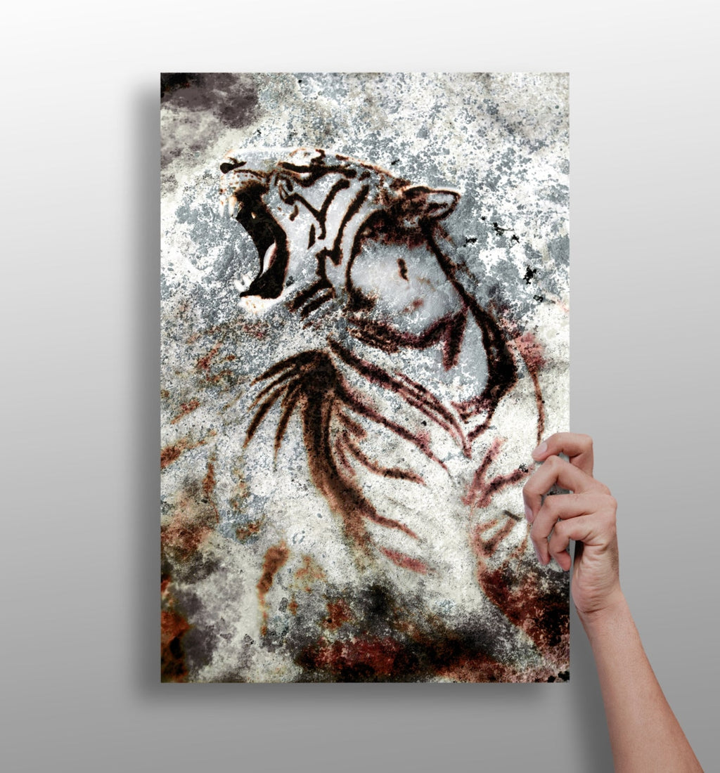 Cave Painting Roaring Tiger Aluminum Print