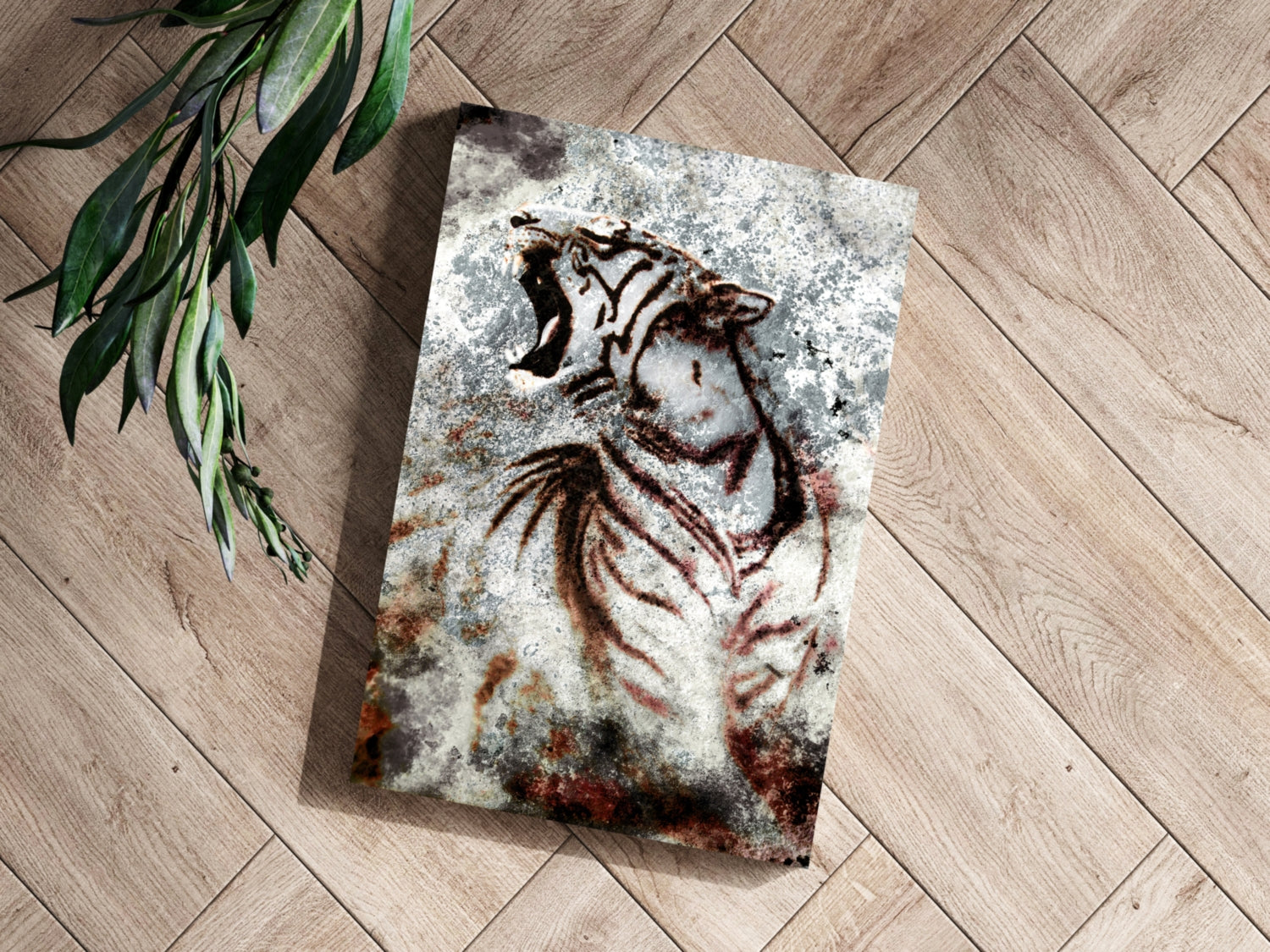 Cave Painting Roaring Tiger Aluminum Print