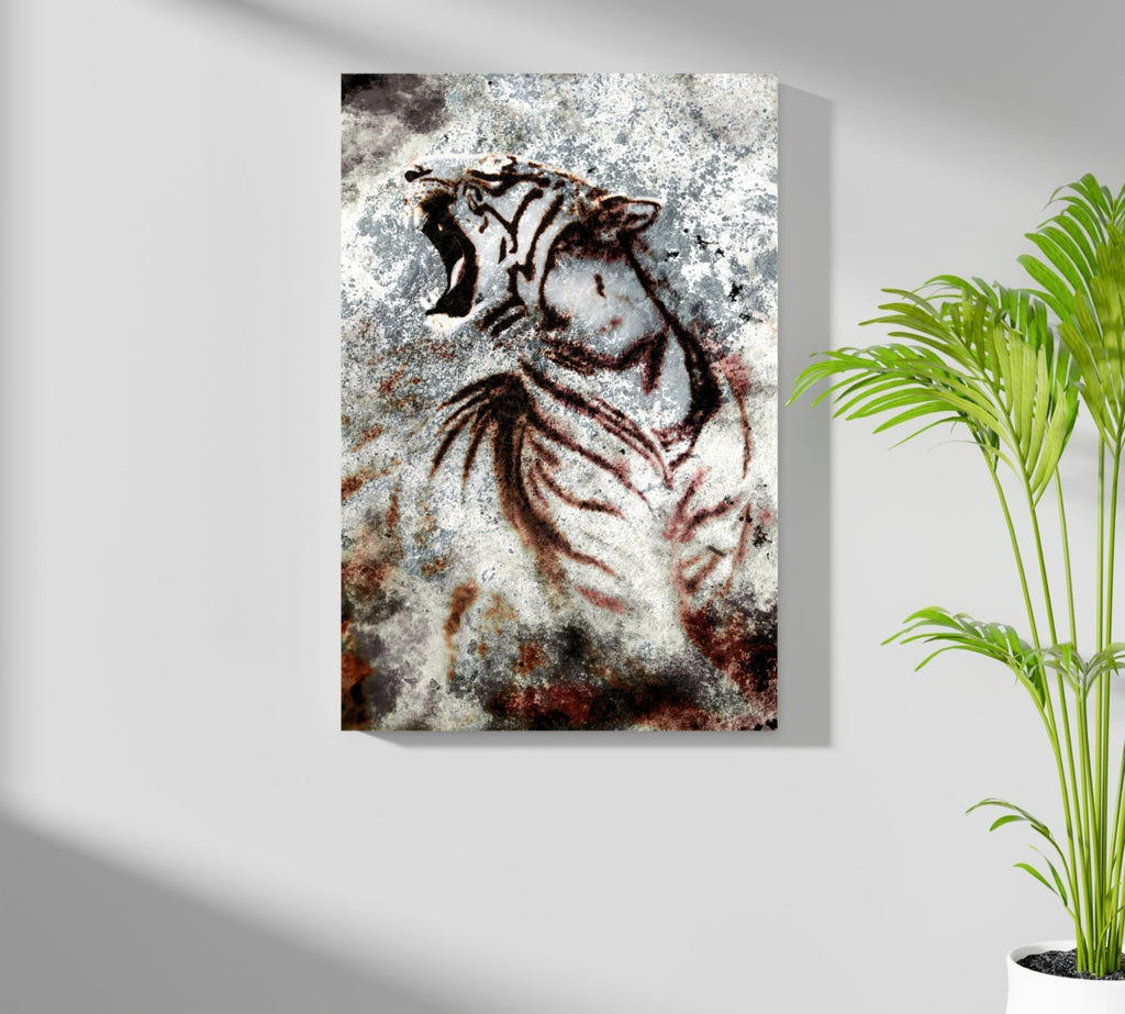 Cave Painting Roaring Tiger Aluminum Print