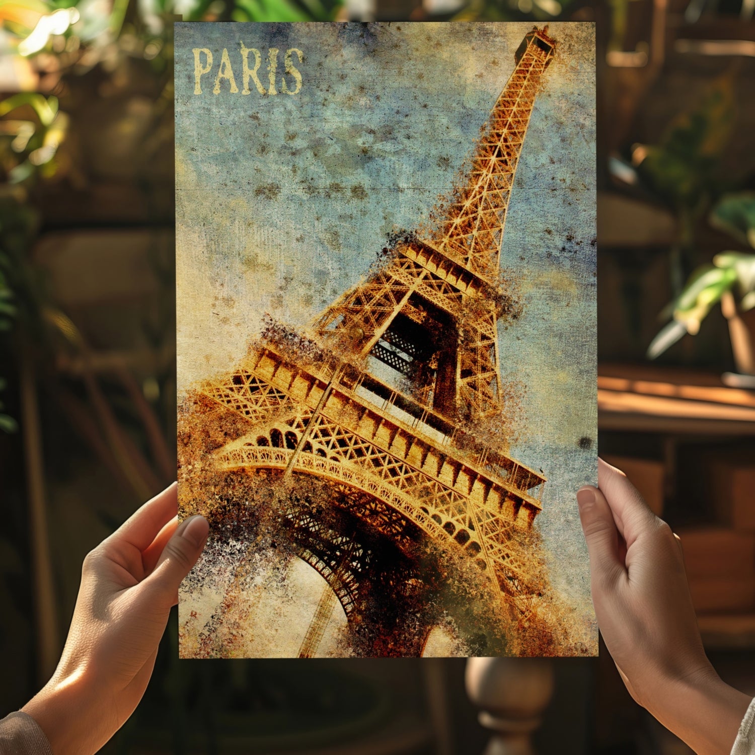 Vintage Grunge Golden Paris Tower Aluminum Print