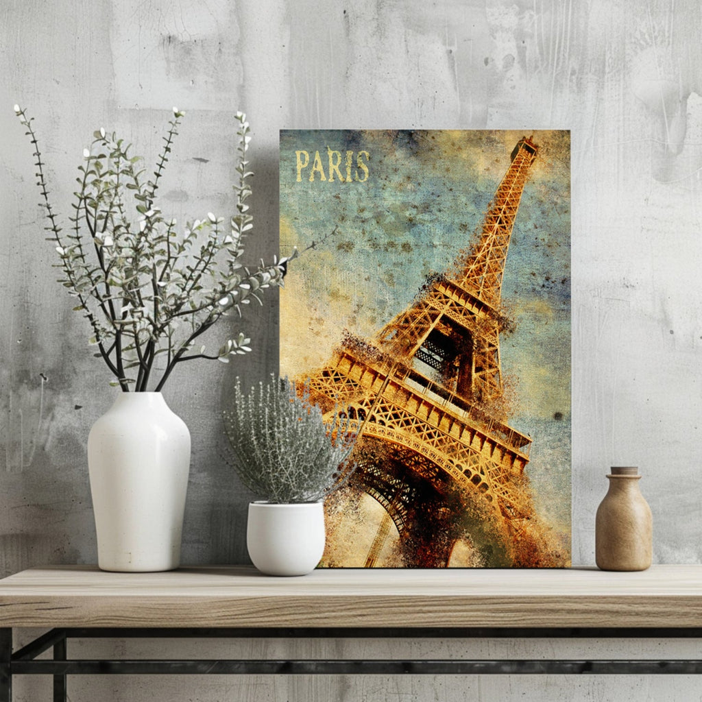 Vintage Grunge Golden Paris Tower Aluminum Print