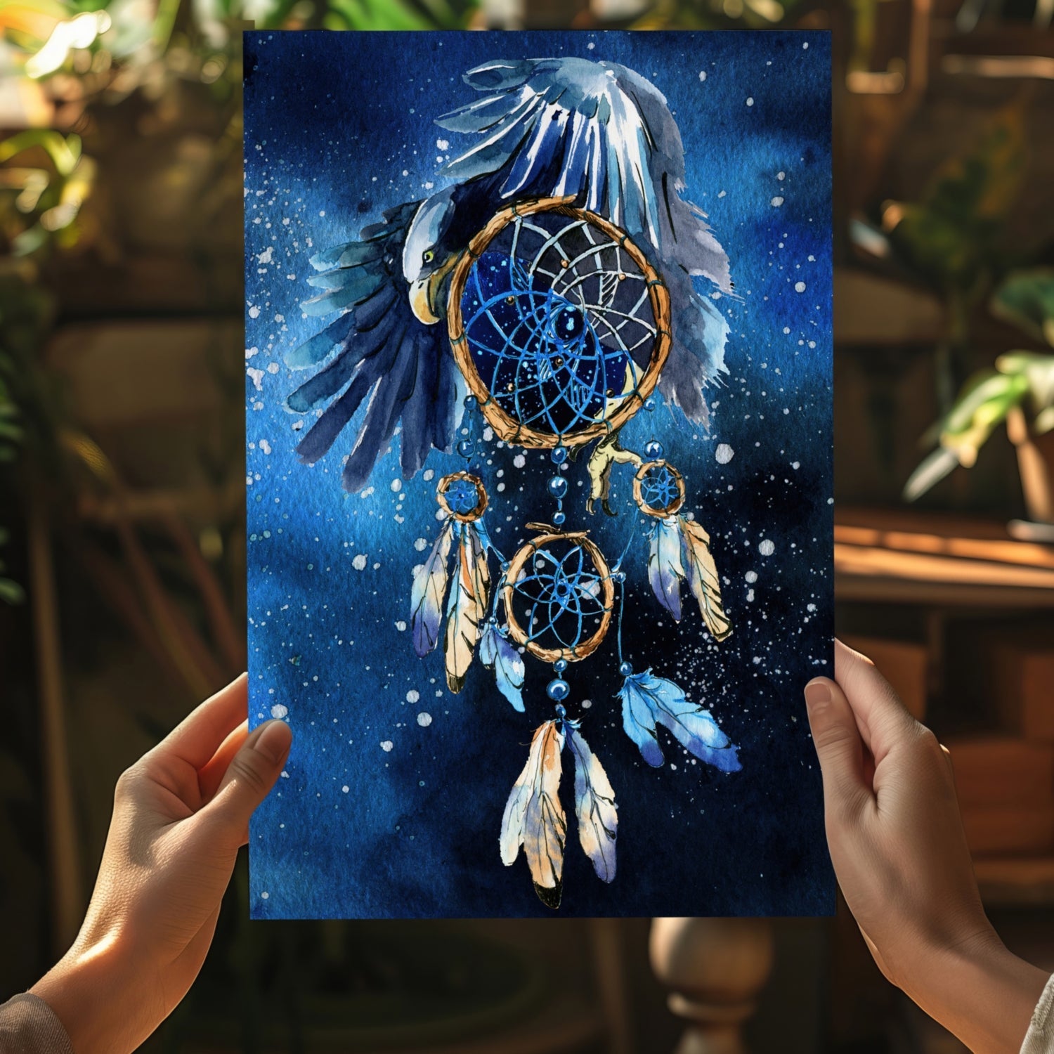 Eagle and Starry Night Sky Dreamcatcher Aluminum Print