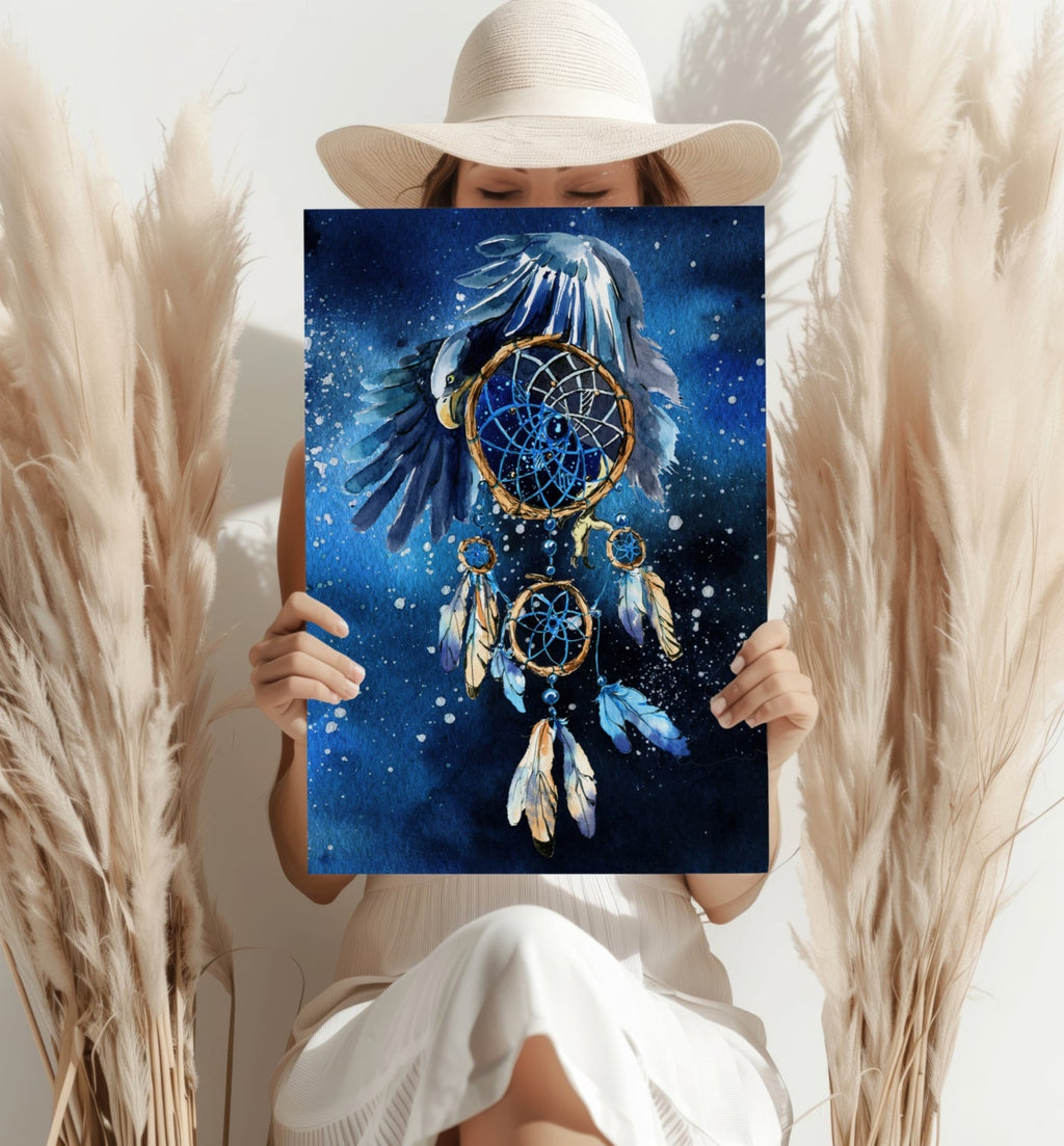 Eagle and Starry Night Sky Dreamcatcher Aluminum Print