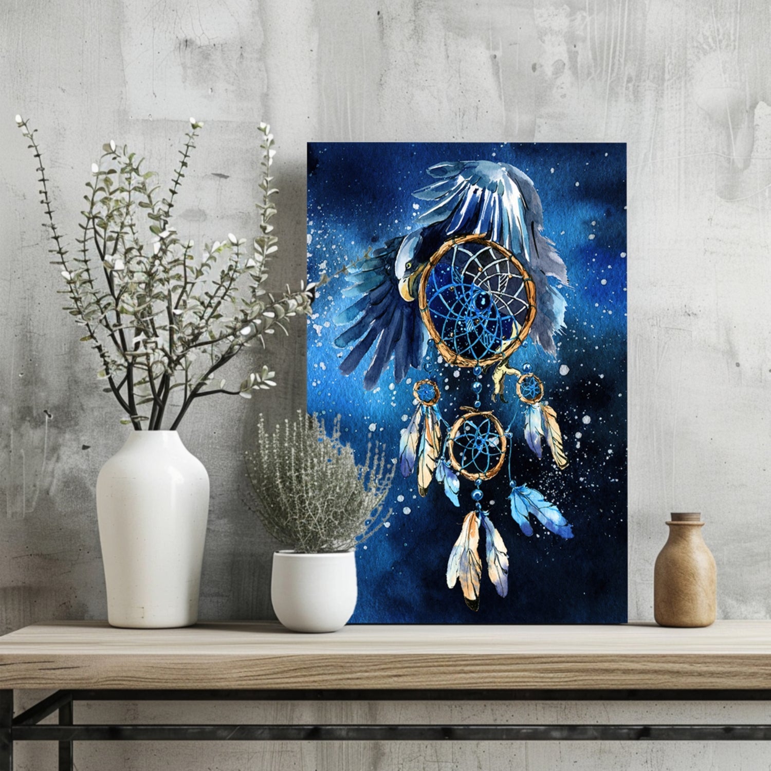 Eagle and Starry Night Sky Dreamcatcher Aluminum Print