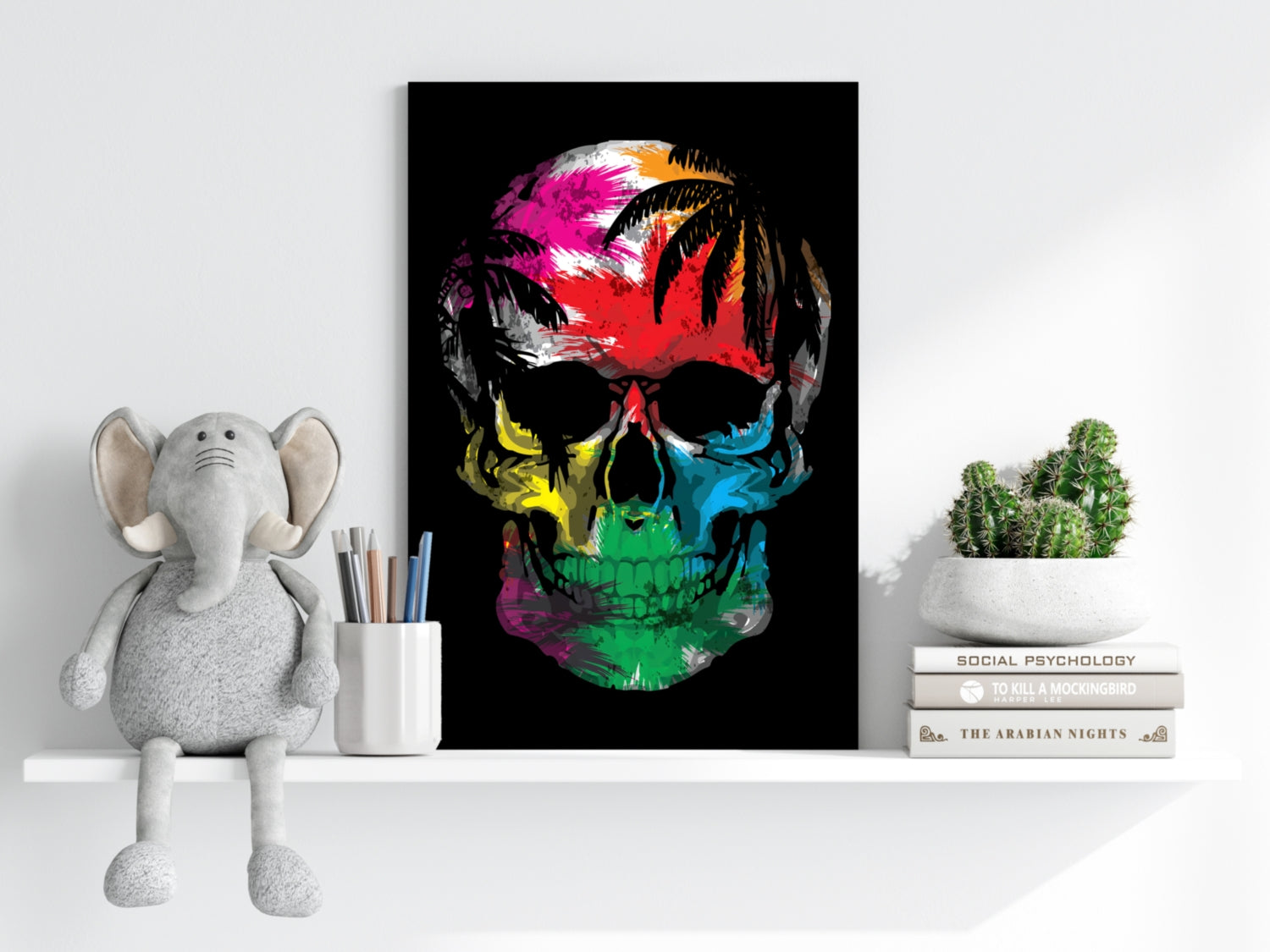 Palm Tree Sunset Silhouette Skull Aluminum Print