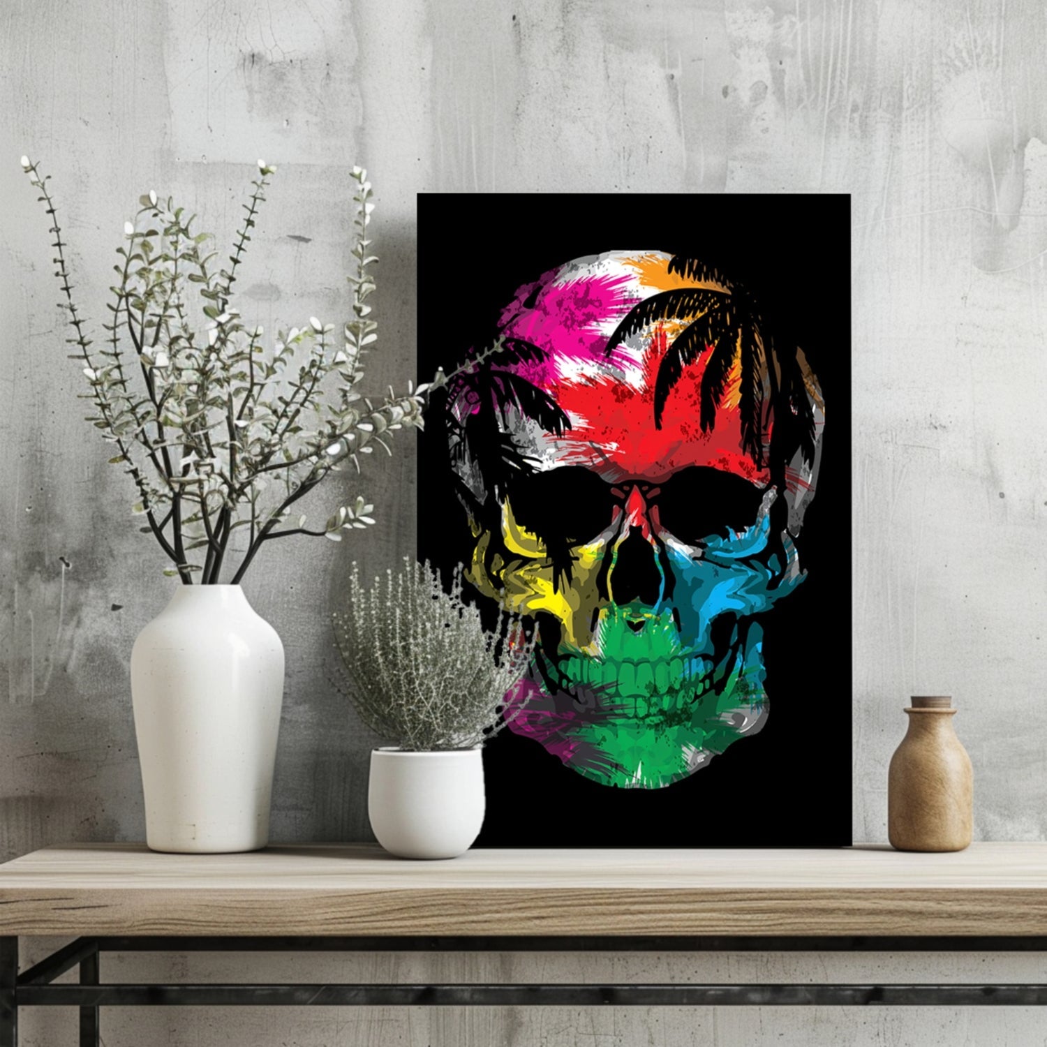 Palm Tree Sunset Silhouette Skull Aluminum Print