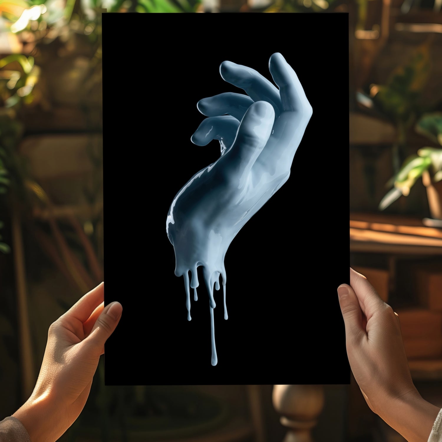 Pale Blue Dripping Paint Hand Aluminum Print