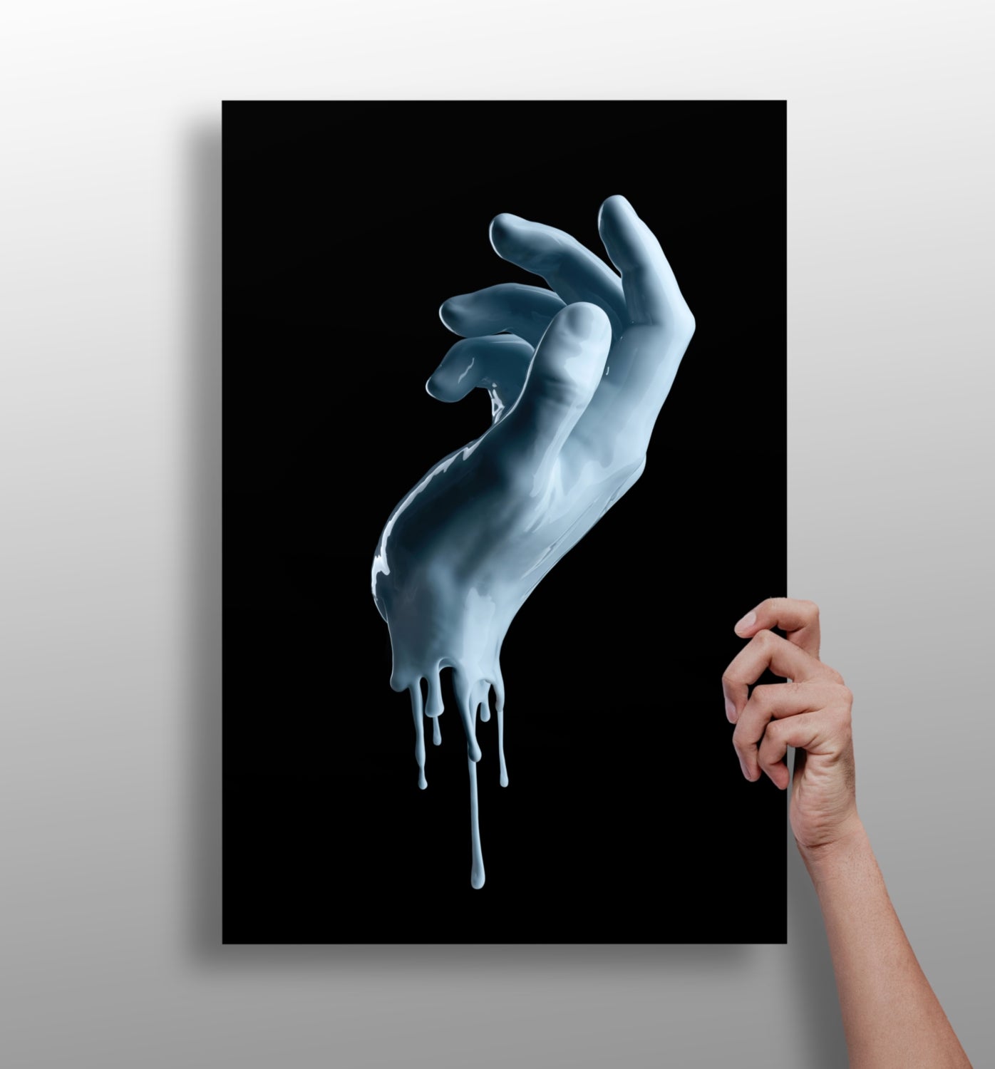Pale Blue Dripping Paint Hand Aluminum Print