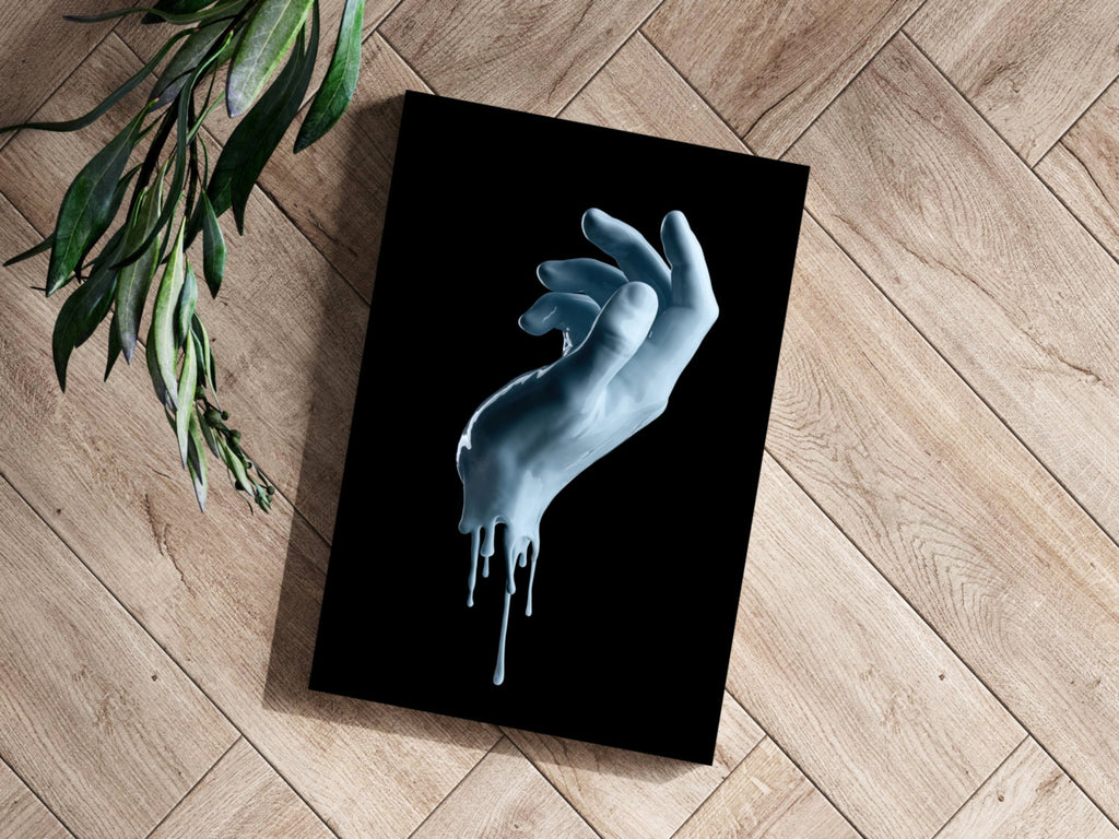 Pale Blue Dripping Paint Hand Aluminum Print